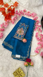 Special Zarkan Work Border With Designer Handwork Blouse Sarees