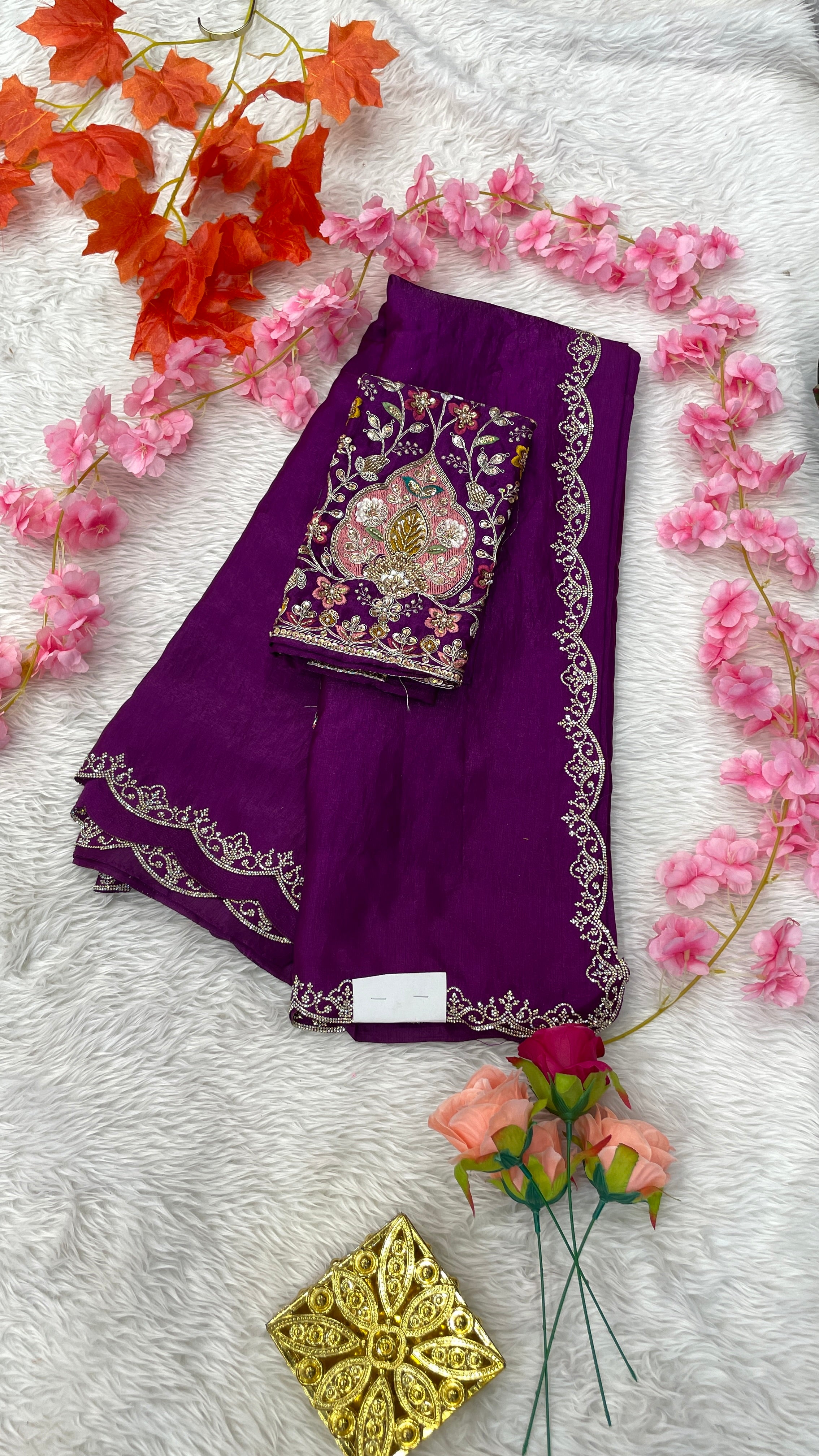 Special Zarkan Work Border With Designer Handwork Blouse Sarees
