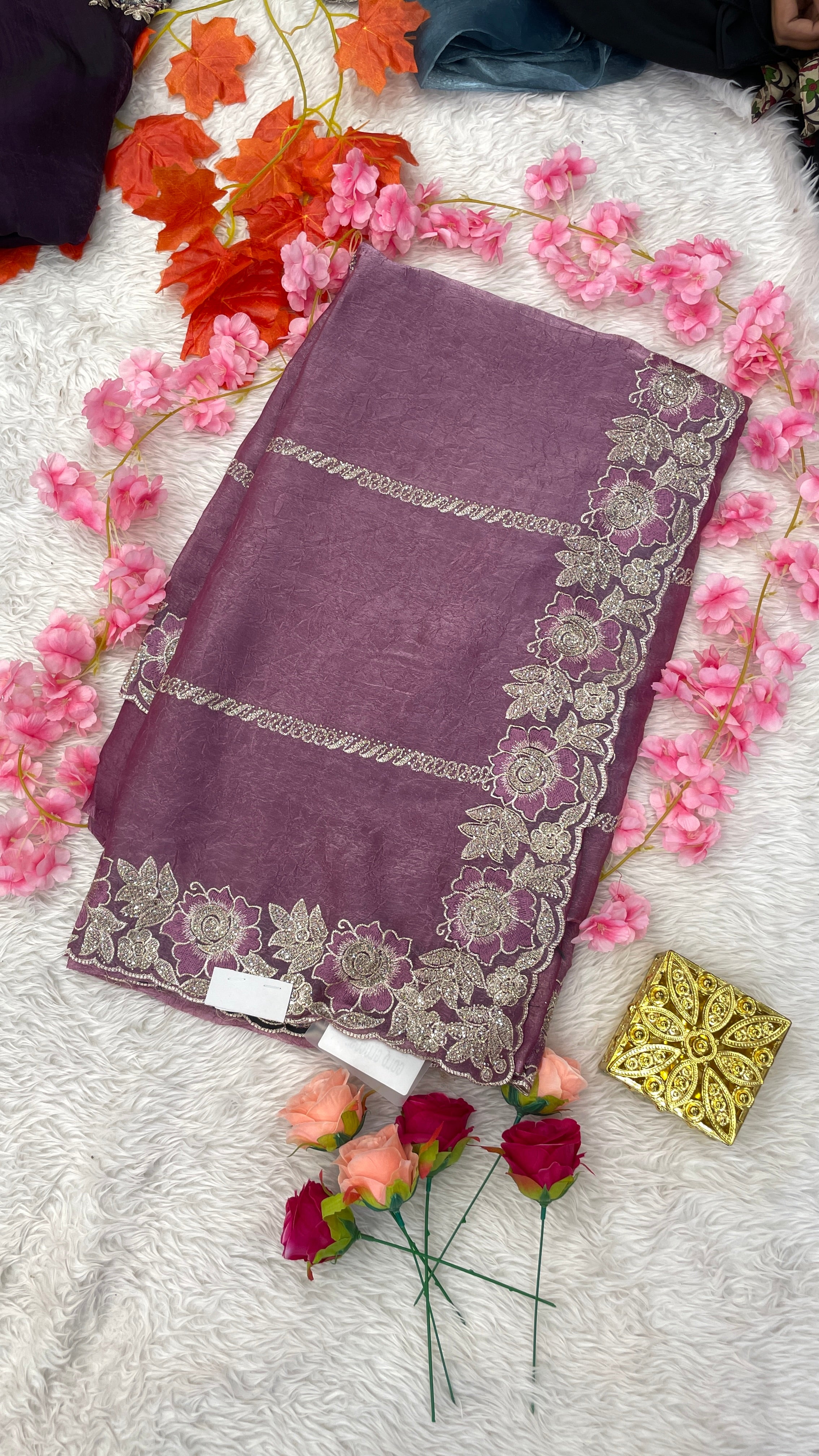 Designer Jimichu Silk Sarees with Full Embroidery and Zarkan Diamonds work