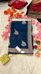 Designer Jimichu Silk Sarees with Full Embroidery and Zarkan Diamonds work