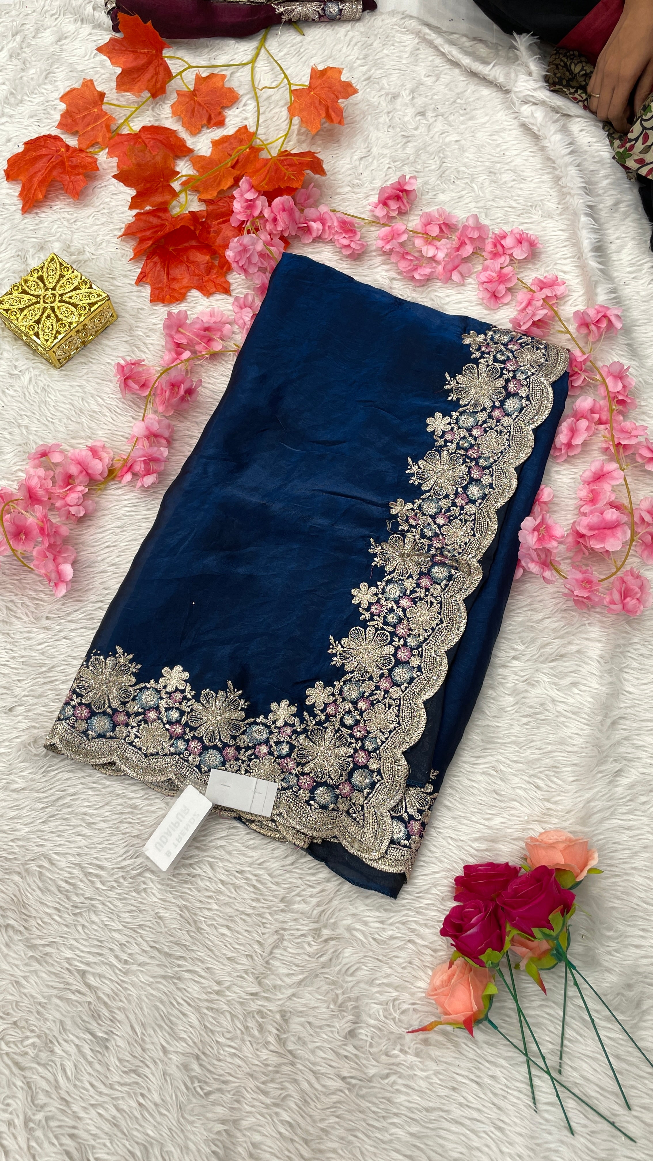 Designer Jimichu Silk Sarees with Full Embroidery and Zarkan Diamonds work