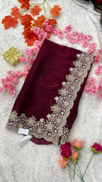 Designer Jimichu Silk Sarees with Full Embroidery and Zarkan Diamonds work