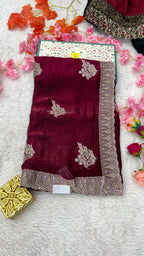 Designer Jimichu Silk Sarees with Full Embroidery and Zarkan Diamonds work