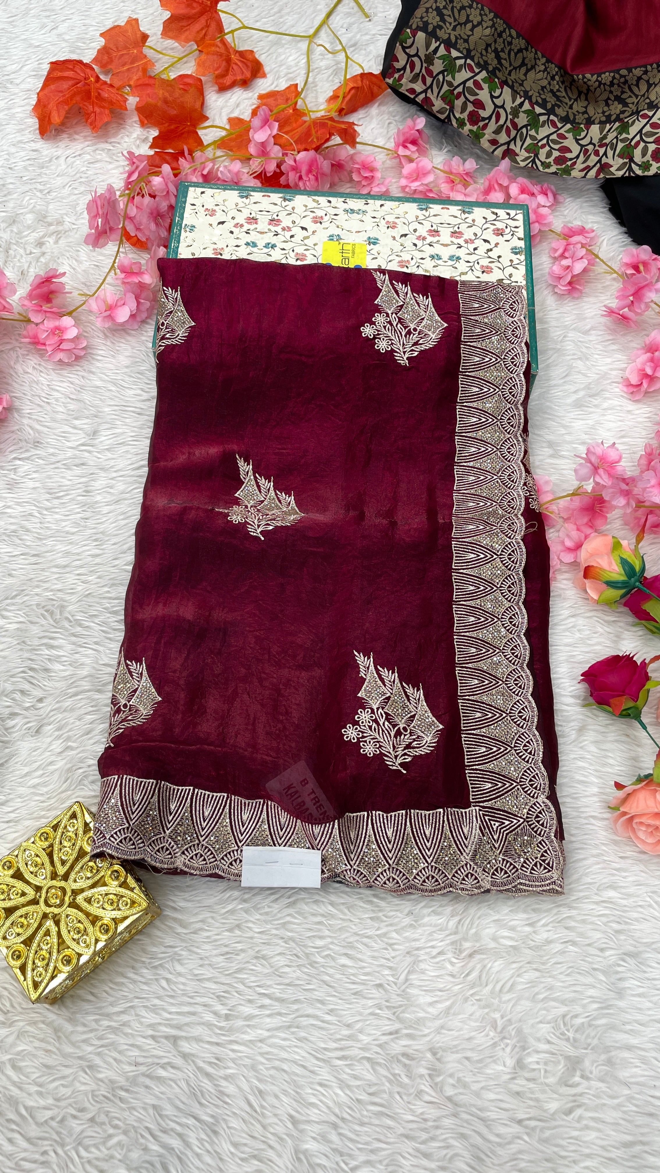 Designer Jimichu Silk Sarees with Full Embroidery and Zarkan Diamonds work