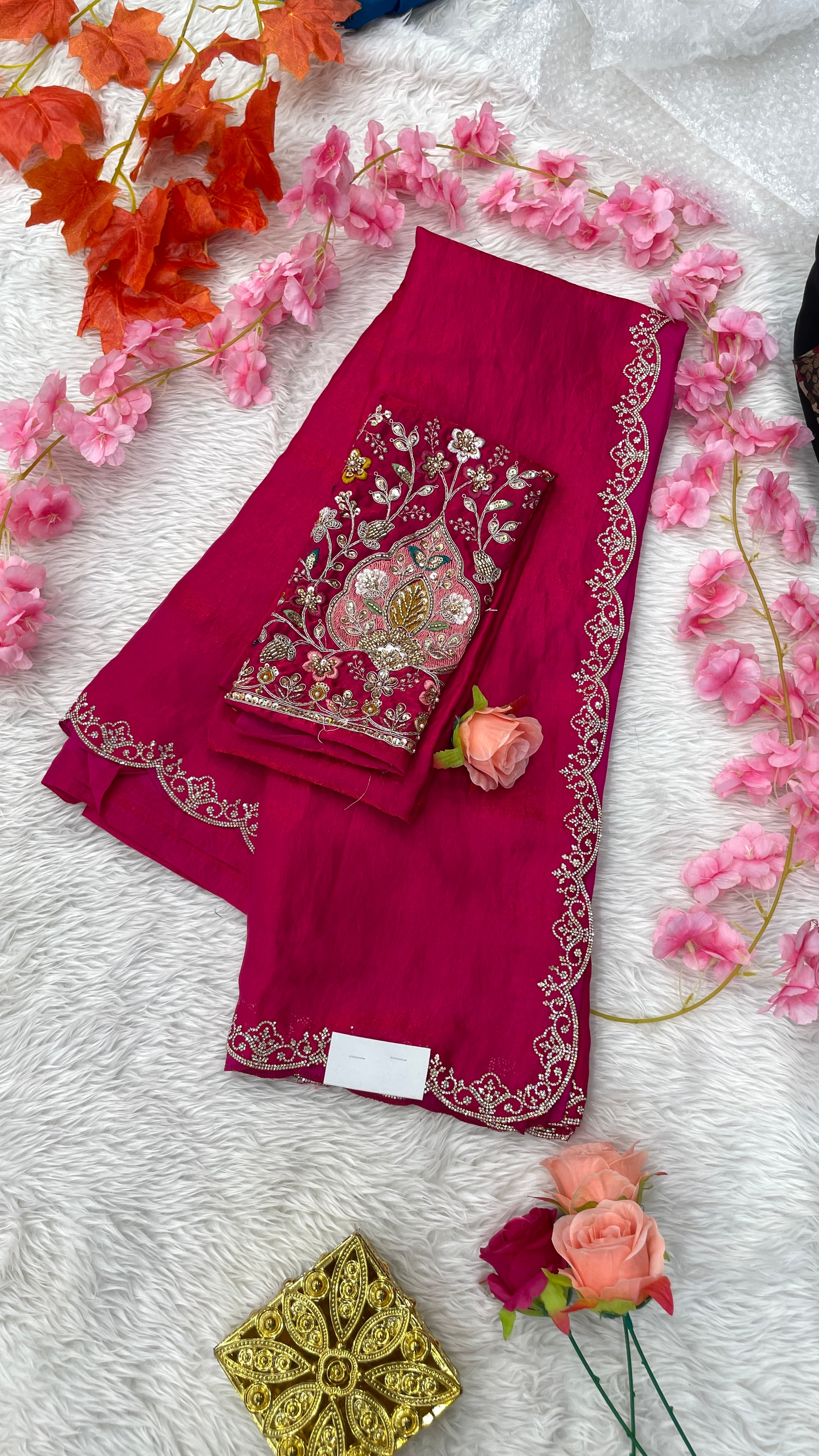 Special Zarkan Work Border With Designer Handwork Blouse Sarees