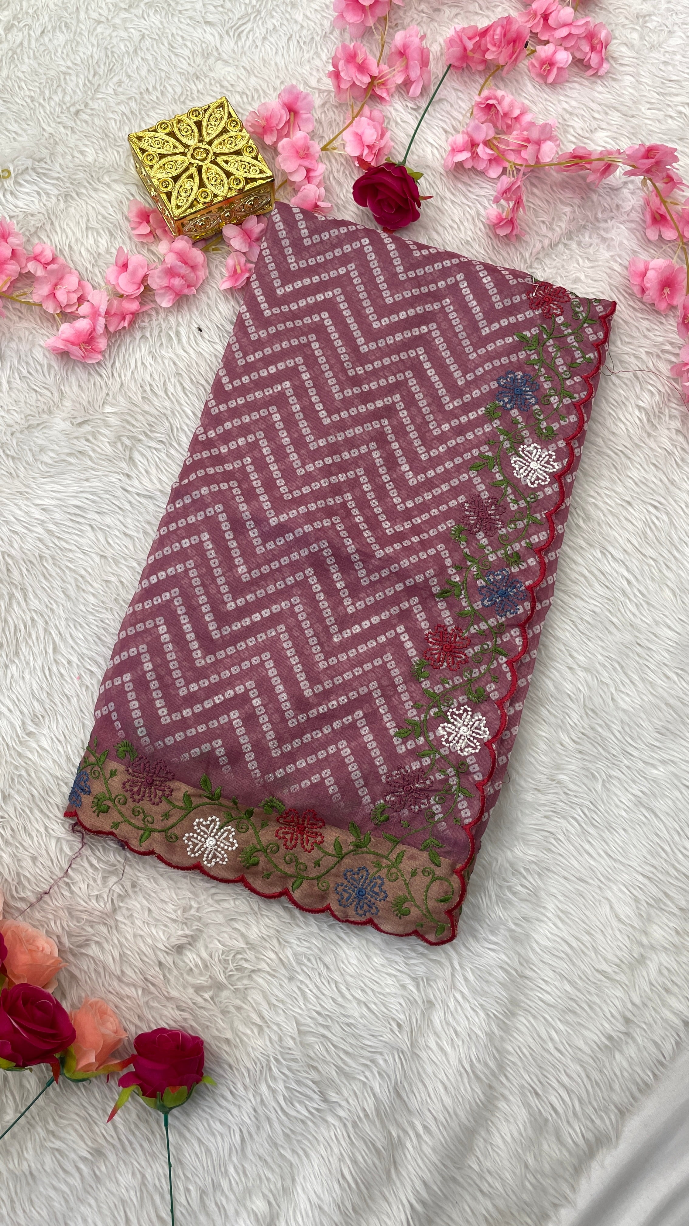 Pastel Shade Cotton Silk Base Sarees (Bandhej Prints )