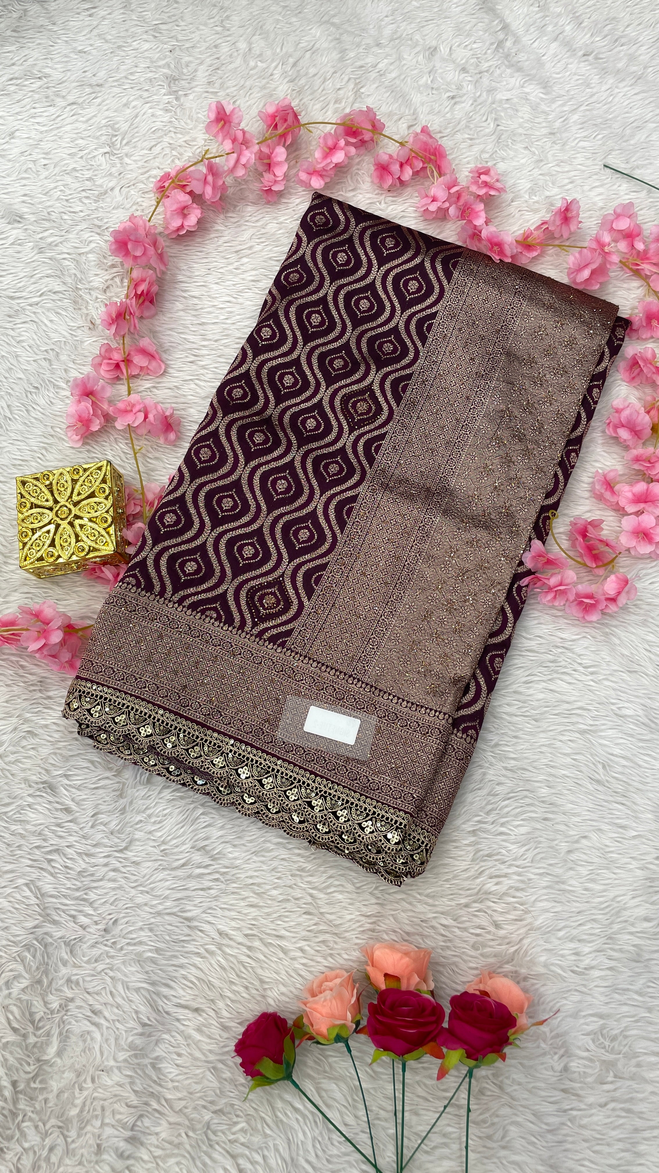 Resham Silk Soft Kaju Katli Saree Design