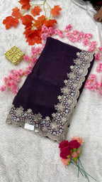 Designer Jimichu Silk Sarees with Full Embroidery and Zarkan Diamonds work