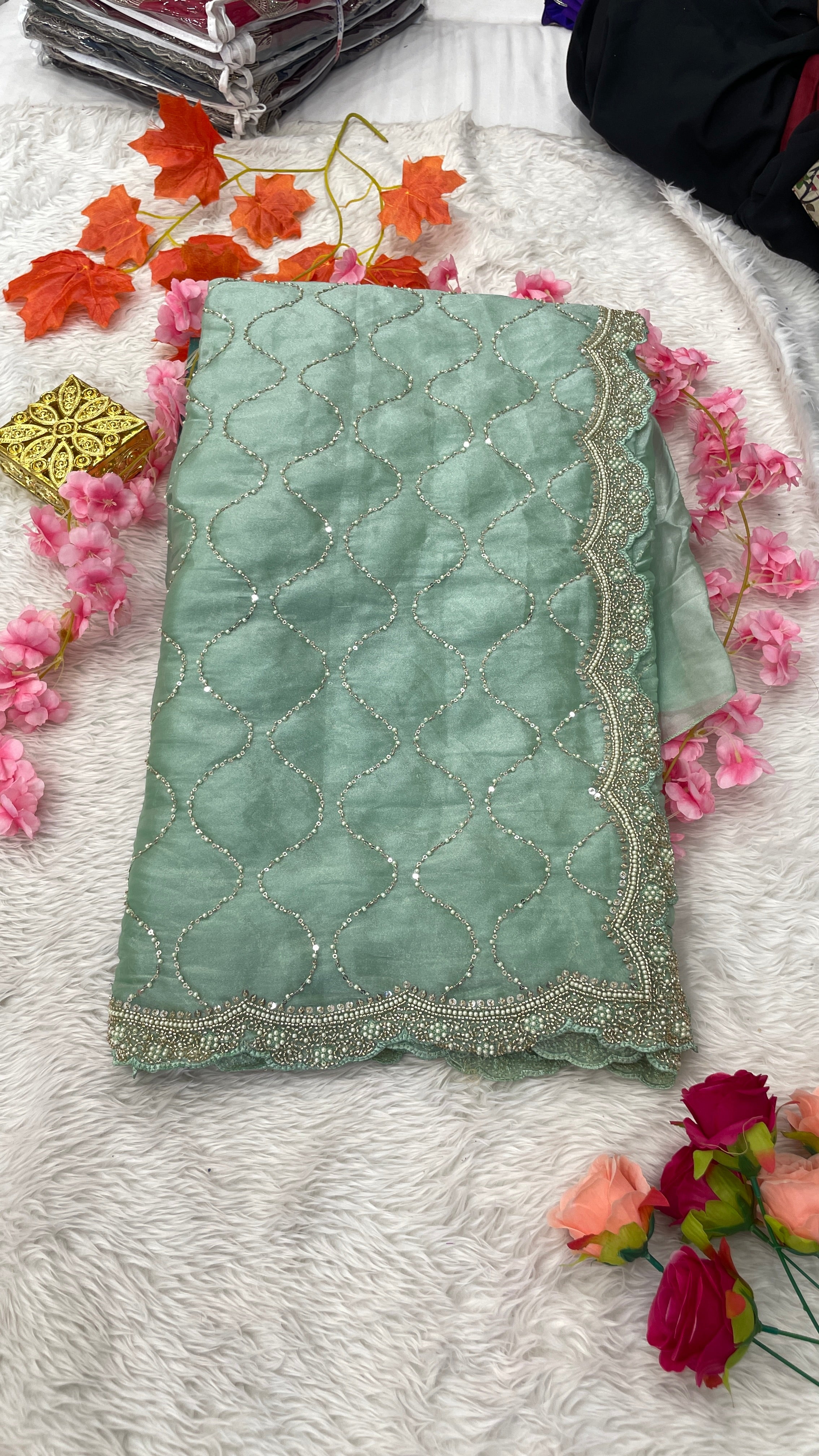 Glass Tissue Silk With Handwork