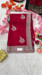 Designer Jimichu Silk Sarees with Full Embroidery and Zarkan Diamonds work
