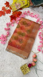 Organza Silk Base Full Cutwork Zarkan Diamond work Saree