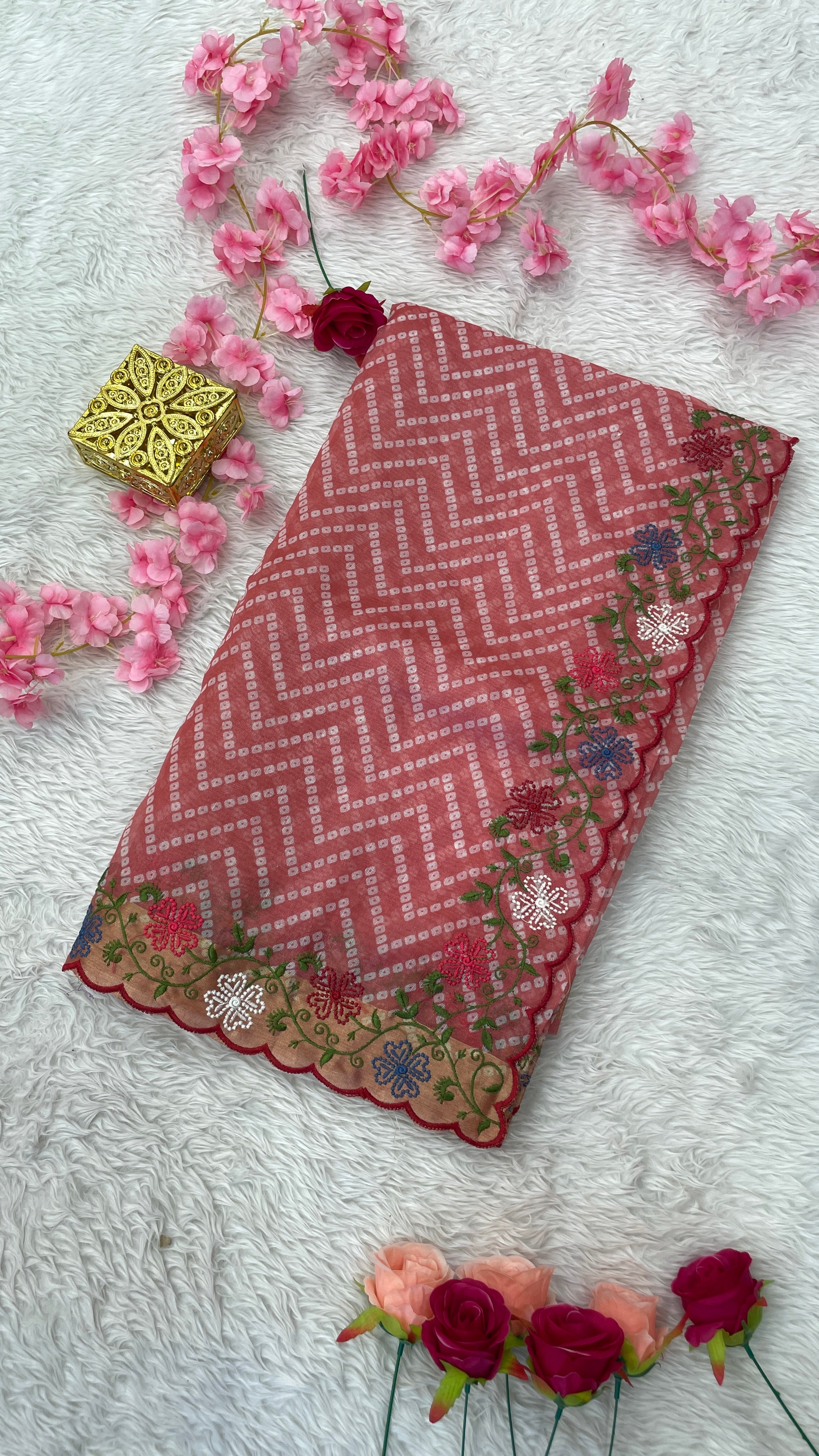 Pastel Shade Cotton Silk Base Sarees (Bandhej Prints )