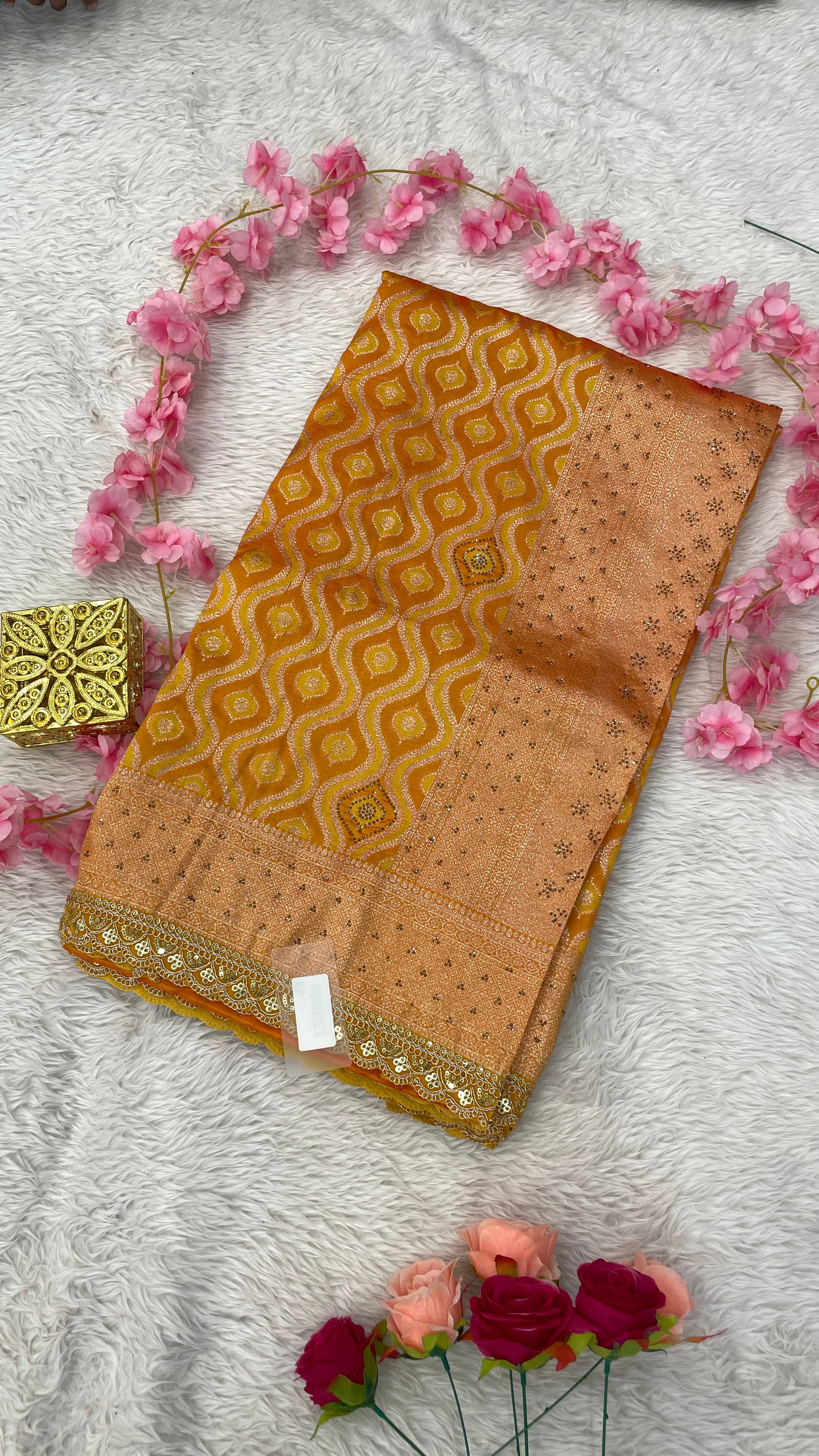 Resham Silk Soft Kaju Katli Saree Design