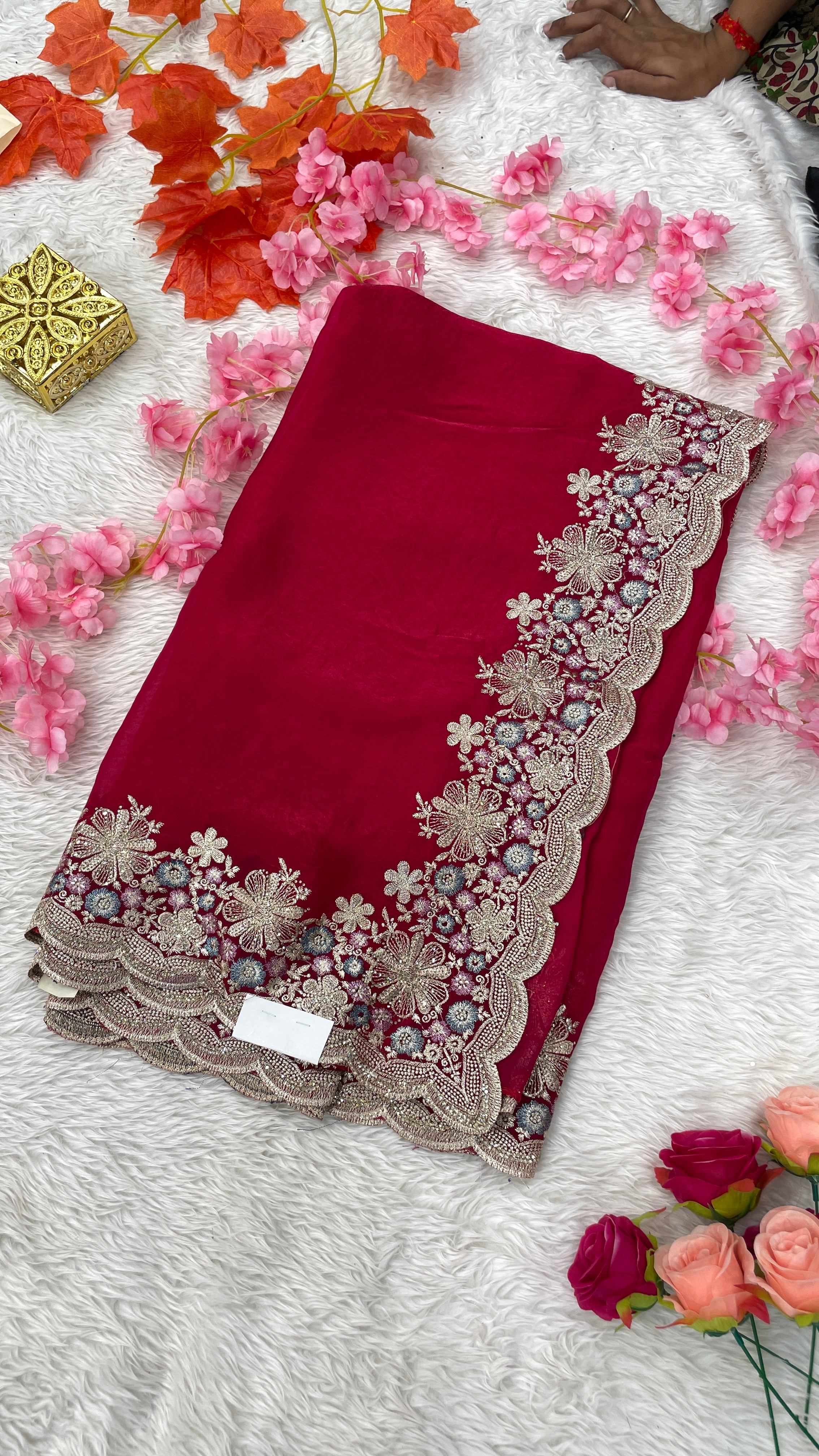 Designer Jimichu Silk Sarees with Full Embroidery and Zarkan Diamonds work