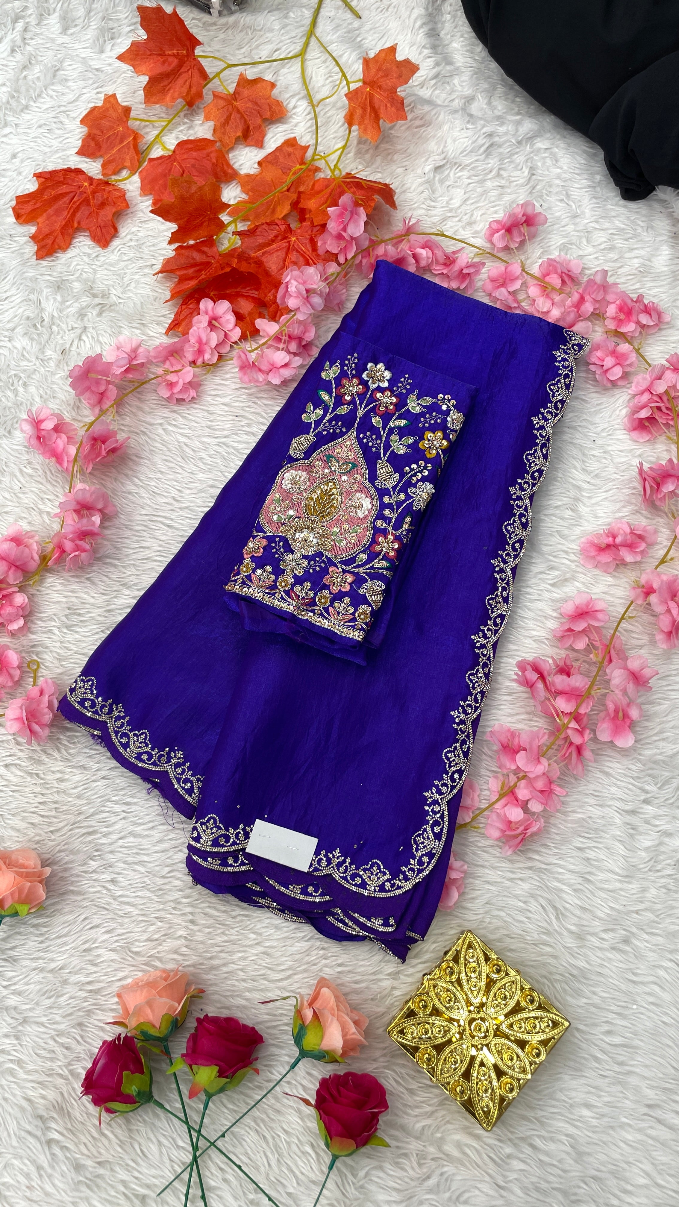 Special Zarkan Work Border With Designer Handwork Blouse Sarees
