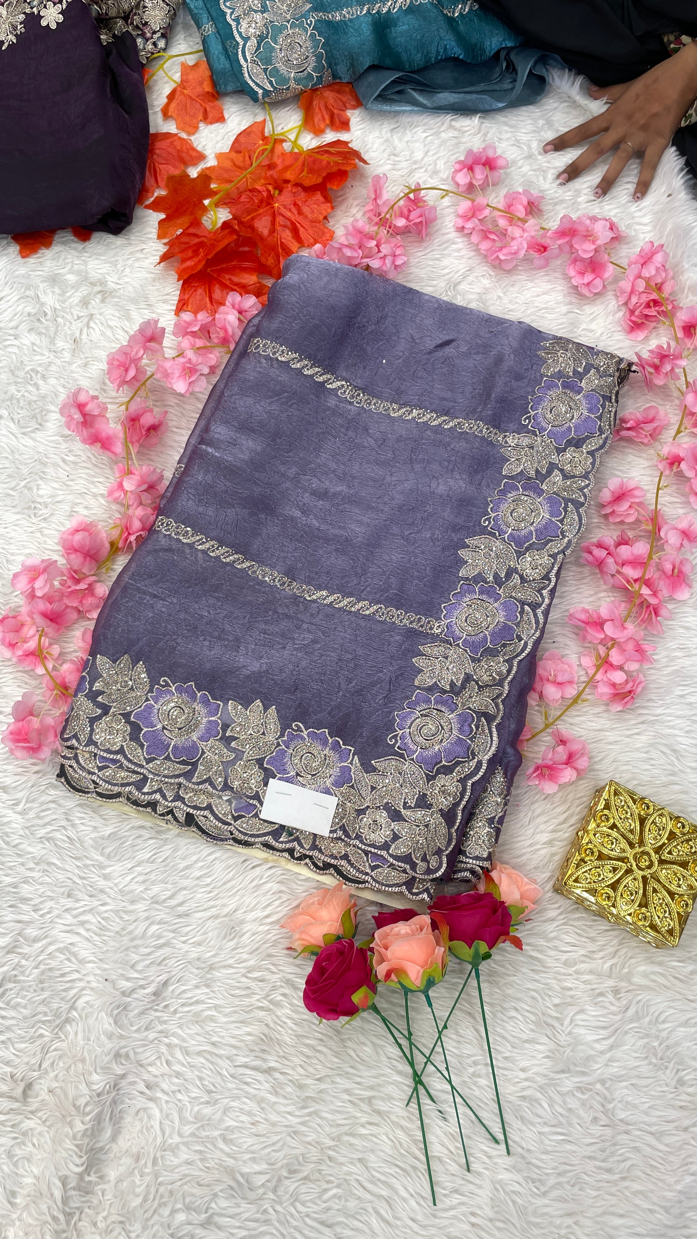 Designer Jimichu Silk Sarees with Full Embroidery and Zarkan Diamonds work