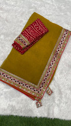 Marwadi Bandhej border Designer sarees