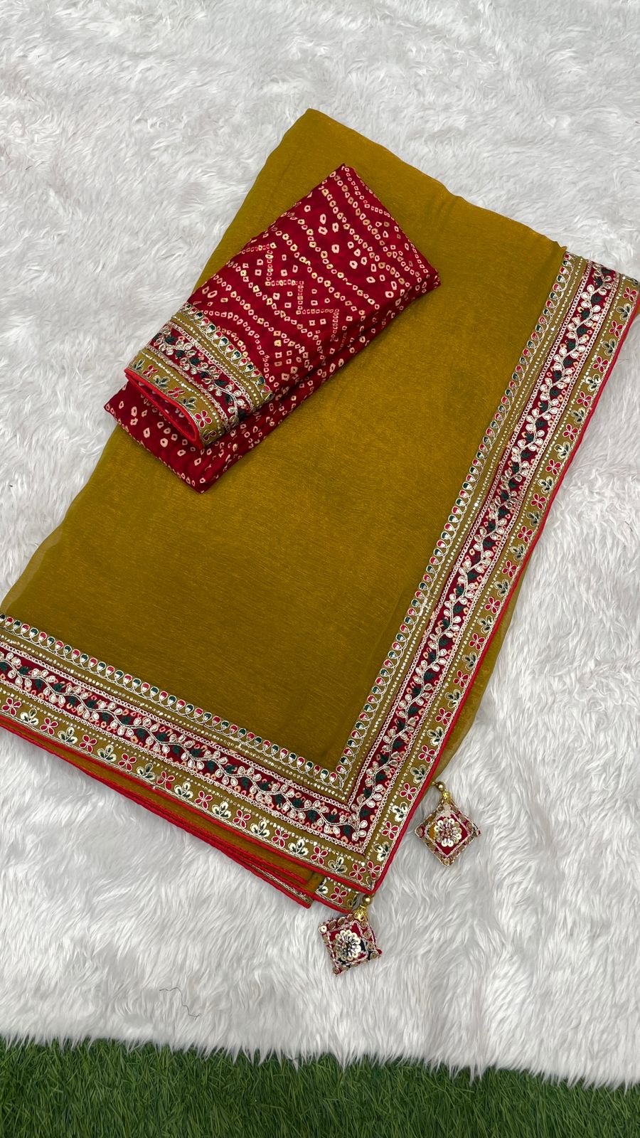 Marwadi Bandhej border Designer sarees