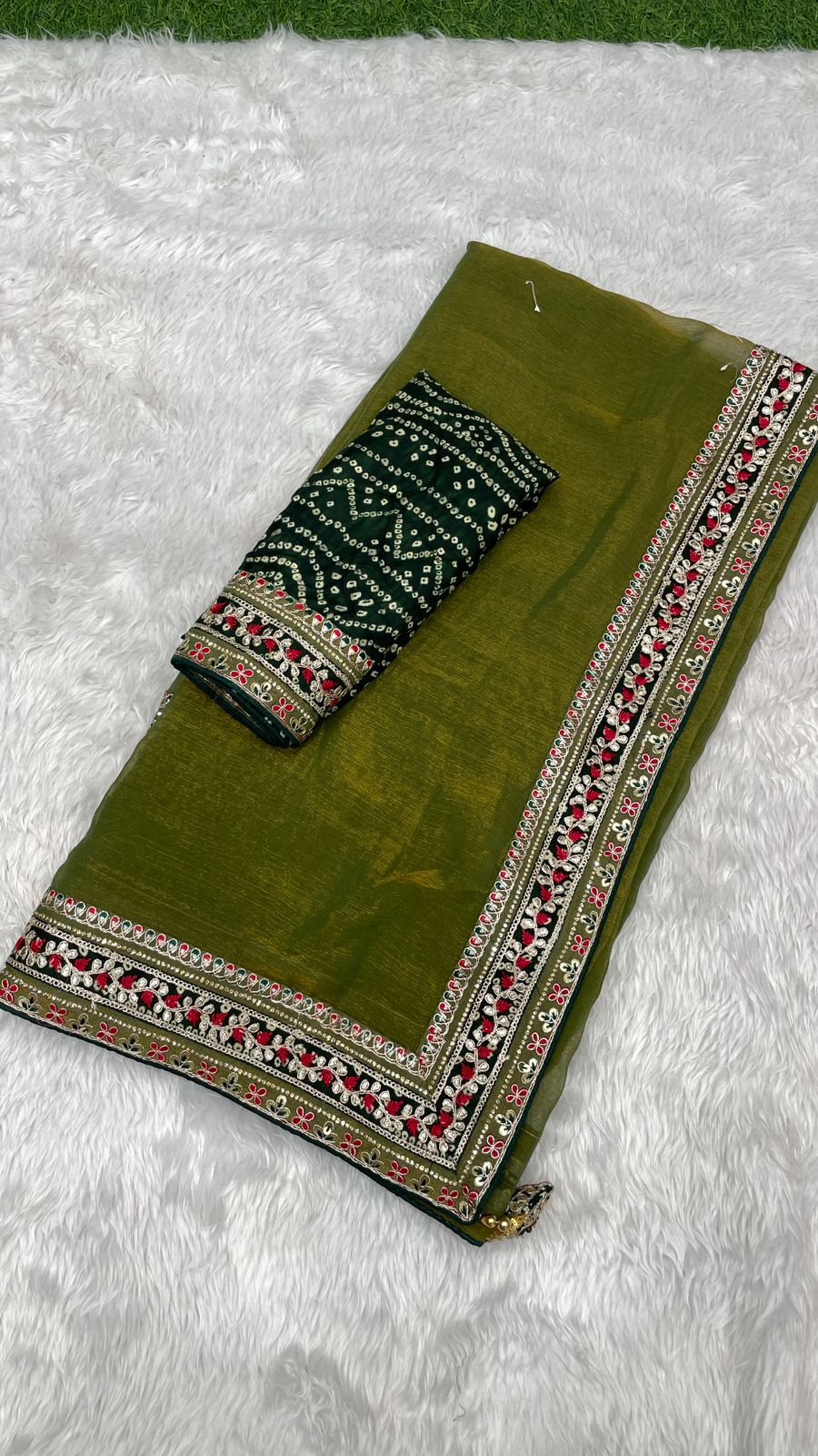 Marwadi Bandhej border Designer sarees
