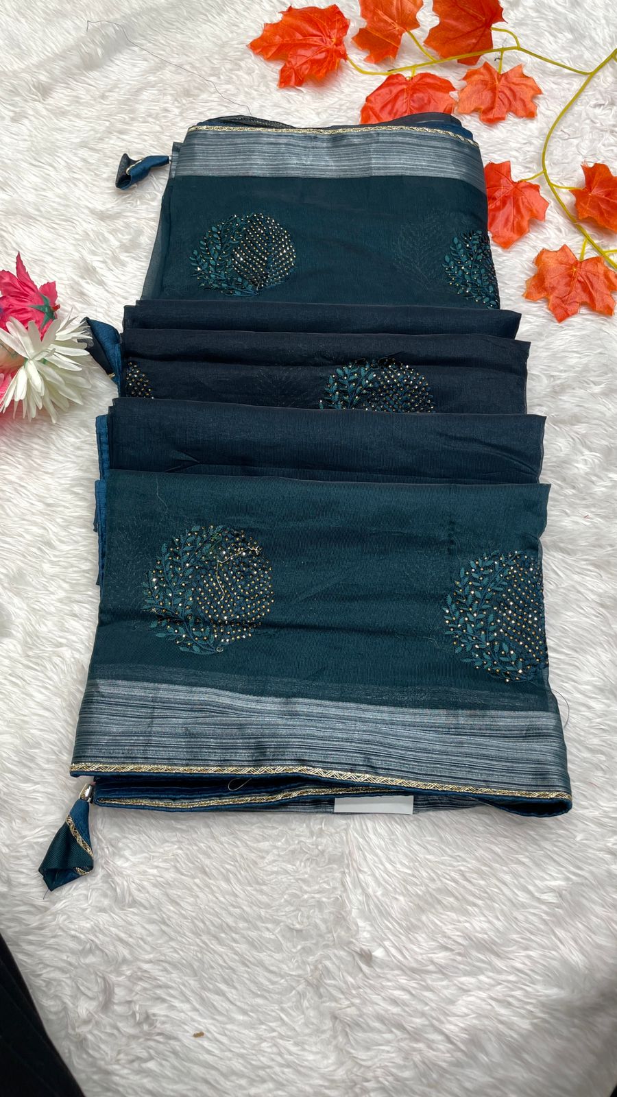 Linen Cotton Fancy Work Sarees