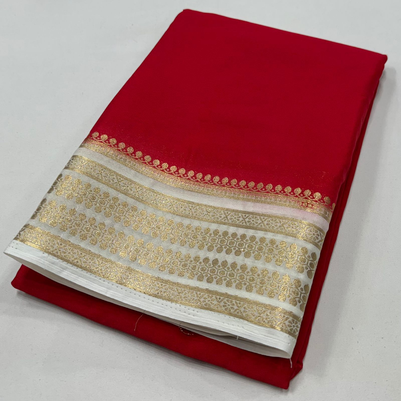 Red semi Mysore crepe Silk Sarees